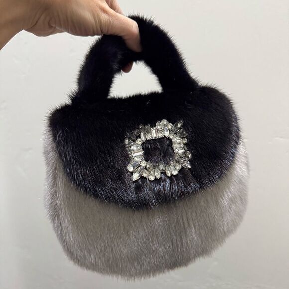 Colorblock Handmade Premium Real Mink Fur Top Handle Bag/Shoulder Bag/Crossbody - Picture 6 of 16